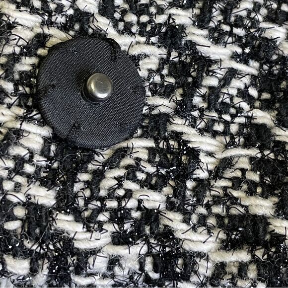 Bebe Wool Blend Belted Coat Snap Buttons Black White Metallic Silver Threads Sm - Picture 8 of 17